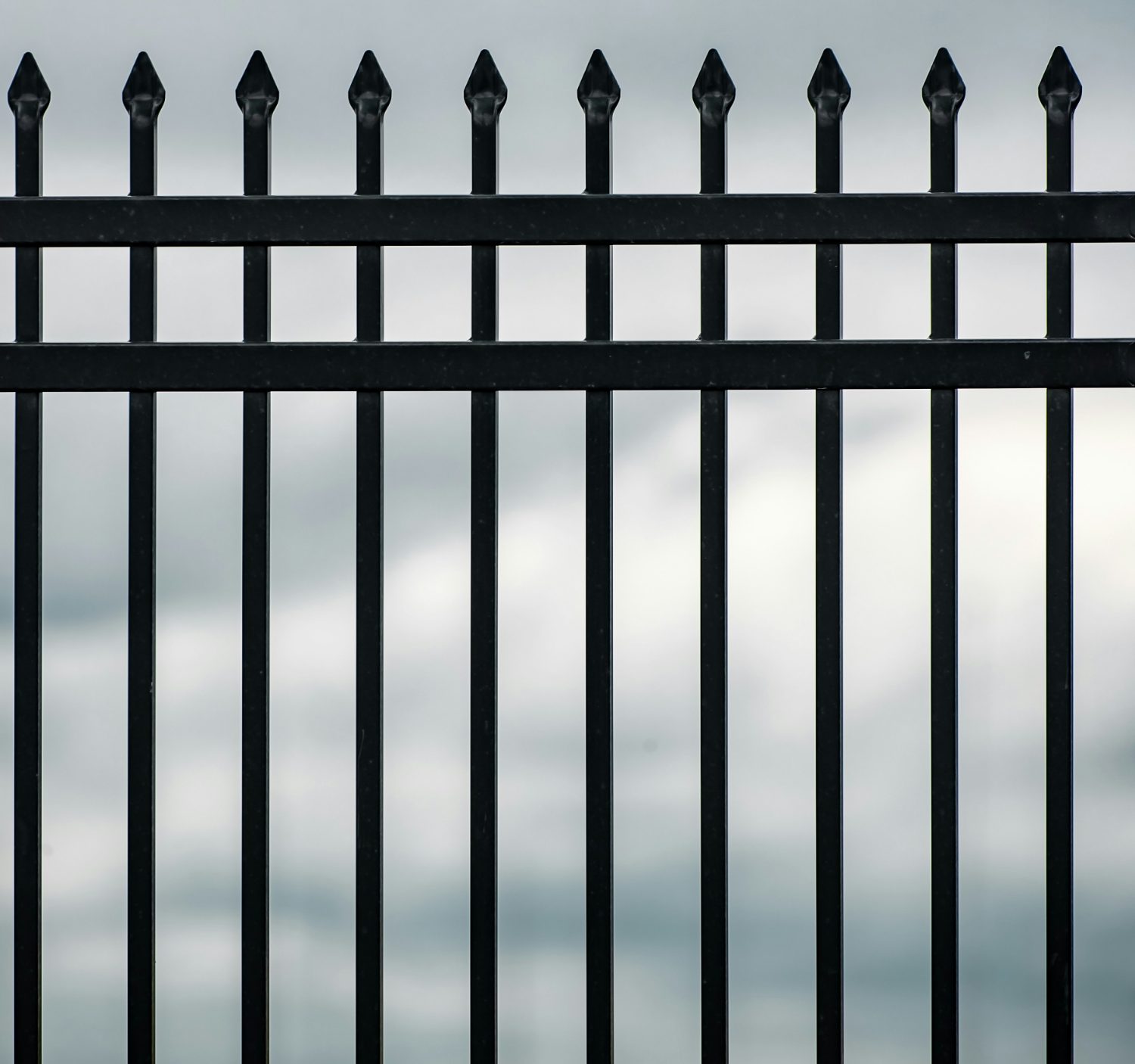Powder-coated ornamental iron fence panel detail